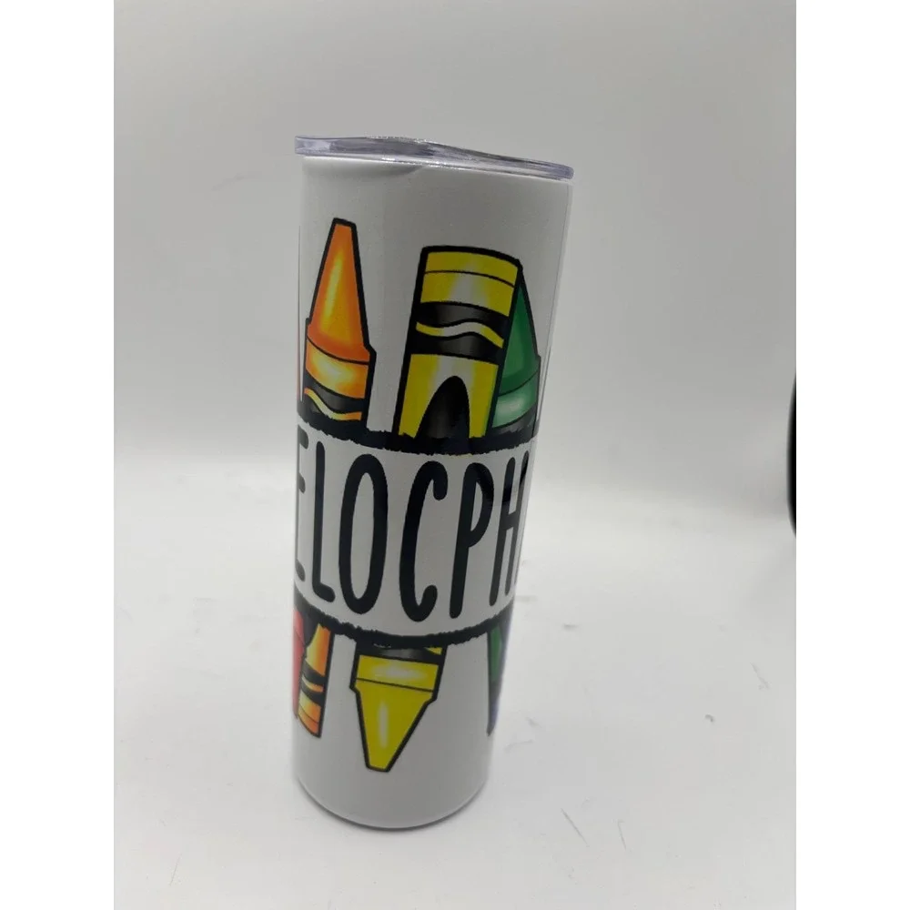 ZONEGRACE 20 oz Skinny Stainless Steel Tumbler Colorful Crayon Teacher Pharmacy